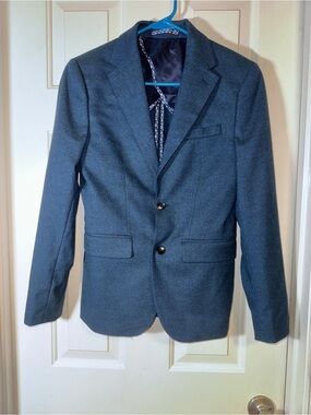 Moss London Mens Skinny Fit Blazer Navy Blue Sport Coat Size 34R or 36 Slim.